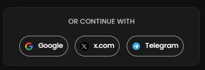 Lucky Rollers registration window screenshot displaying social profile sign up options with X, Google and Telegram logos