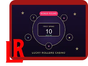 LuckyRollers free spins explanation page showing available slot games and terms for FS bonus activation