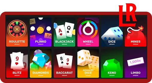 LuckyRollers Casino Online original games including roulette Plinko blackjack wheel and dice