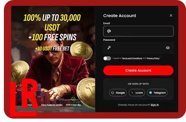 Lucky Rollers Casino registration page showing sign-up options via email, X, Google, and Telegram